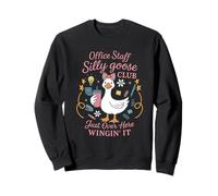Office Staff Silly Goose Club Just Over Here Wingin It Crew Sweatshirt
