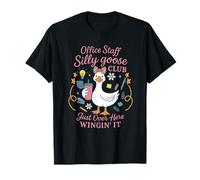 Office Staff Silly Goose Club Just Over Here Wingin It Crew T-Shirt