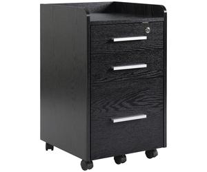Office Storage Cart Black 39.2x40x65.4cm Particle Board MDF 3-Drawer Lock Wheels