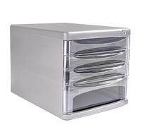 Office Storage Lockers - 4-Drawer Plastic File Cabinet with Locking Drawers A4 Document Secure Desk Storage & Archive Solution (Gray)
