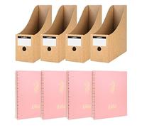 Office & Study Set - 8-Pack Magazine File Holders + 1 Spiral Notebook with 160 Pages for Desk Organization, Note-Taking & School Use