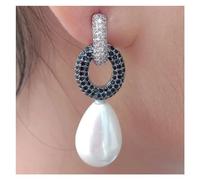 Office style Cubic Zirconic Pave Teardrop White Sea Shell Pearl Stud Earrings For Women