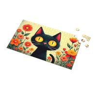 Office Tin Sign Black Cat In A Garden Of Orange Flowers Picture Puzzle Wall Signs Hot Beer Tin Sign(300PCS)
