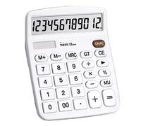 Office Tools Solar Dual Power Calculator Supply Standard Function Electronics 12 Digit LCD Display Precise Calculation(White)