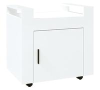 Office Trolley High-Gloss White Made of Wood Material 60 x 45 x 60 cm with Sturdy Worktop and Practical Door, Mobile Trolley as Space-Saving Side Trolley for Office and Dining Room