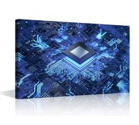 Office Wall Art Circuit Board Large Canvas Wall Art CPU Concept Contemporary Modern Artwork Computer Chip Pictures Wall Art for Living Room Bedroom House Decorations Framed Ready to Hang - 18x12in