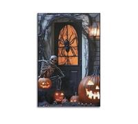 Office Wall Painting Art Canvas Posters-Halloween Poster Skeleton Spider Pumpkin Lantern Halloween Decorations Fully Enhancing The Festival Atmosphere at The Door 24x36inch(60x90cm)Unframe-style