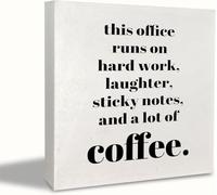 Office Wood Box Sign This Office Runs on Hard Work Laughter Funny Wooden Box Decoration for Home Office Shelf Table Gift 5x5 Inch