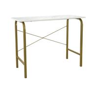 Office Wooden Computer Desk, Study Writing Table, White Faux Marble by Teamson