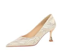 Office Work Shoes for Women, Comfortable Closed Pointed Toe Shiny Stiletto Heels, 3-inch Slip On Pumps Shoes Business Champagne
