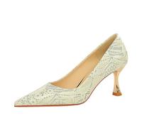 Office Work Shoes for Women, Comfortable Closed Pointed Toe Shiny Stiletto Heels, 3-inch Slip On Pumps Shoes Business White