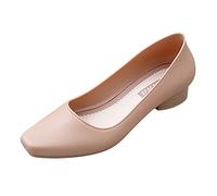 Office Working Women Square Toe Block Heel Pumps Low Heel Design Soft Leather Upper Padded Insole Anti Slip Outsole Comfortable Footwear for Business Occasions Khaki
