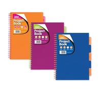 Office Zone A4 Project Book -200 Pages Assorted Colors (Orange, Purple, Blue) Lined Paper (80 GSM) Micro-Perforated, Dividers Notes Pocket, Attached Measurement Scale - Pack of 1/3/5 (1, Assorted)