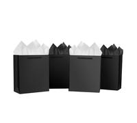 OfficeCastle 10-Pack Black Gift Bags with Handles and Tissue Paper - Perfect for Valentine's Gifts and Shopping (8.66x3.94x7.09in)