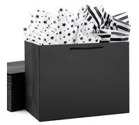 OfficeCastle 4 Pack Extra Large Black Gift Bags, Large Gift Bags with Tissue Paper, 16x6x12 Inches, Gift Bags for Small Business, Bridal Showers, Wedding, Christmas