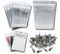 OfficeGear Event Badge Holder [100 Pack] Vertical Hanging Size A6 (4x6 inch 105x150mm) Plus 100x Lapel Clips - Ziplock Closure for ID Cards Passports Delegate Exhibitor Visitor Badges