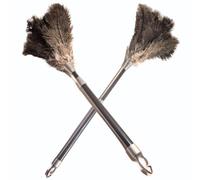 OfficeGear Twin Pack Extendable Genuine Ostrich Feather Dusters [62-78cm] - Multipack of 2 - Twistlock Handle for Cleaning Lights, Doorways, Skirting, Cupboards, Ceilings