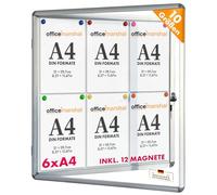 OfficeMarshal Display Case 6 x A4 Including 12 Magnets Information Box Notice Box Magnetic & Writeable Back Panel Poster Display Case with Aluminium Frame