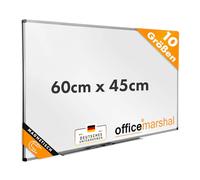 OfficeMarshal Magnetic Whiteboard 60 x 45 cm with Aluminium Frame and Removable Pen Tray for Office, Home and School, Magnetic Board Scratch-Resistant and Dry Wipe Magnetic Board