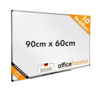 OfficeMarshal Magnetic Whiteboard 90 x 60 cm with Aluminium Frame and Removable Pen Tray for Office, Home and School, Magnetic Board Scratch-Resistant and Dry Wipe Magnetic Board