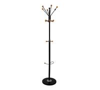 OFFICER PRODUCTS Stockholm Coat Stand and Umbrella Stand Metal Freestanding Clothes Rack 14 Hooks for Office Clothing Scarves Handbags Hats Black Height 180 cm Marble Base