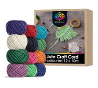 OfficeTree 12 x 10m Coloured Jute Twine 2mm - 12 Colours each 33'ft long - 3-Ply coloured Twine - Coloured String for Crafting or Gardening - Colourful String for Gift Wrapping