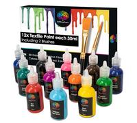 OfficeTree 12 x 30ml 3D Paints with 2 Brushes - Machine-washable textile paint with a 3D effect - Wash-proof fabric paints for textiles, fabrics, wood, canvas
