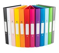 OfficeTree 12x Ring Binder A4 Set - 12 Colours - 2-Ring Mechanism - incl. 12 Sticker - Spine Width 3.5cm - Plastic Ring Binder Folder - Flexible Binder - A4 Ring Binders