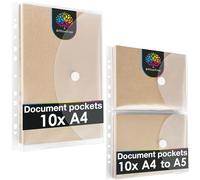 OfficeTree 20 x Document Folder with 160 Hole Reinforcer - 10 x A4 Folder - 10 x Plastic Folders A4 & A5 - Clear Plastic Pockets with Fastener and Filing Edge