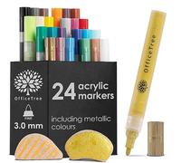 OfficeTree 24 Acrylic Pens - Acrylic Paint Pens 24 Colours incl. 5 Metallic Colours - Rock Painting Pens Waterproof - Pens for Kids, Hobby Artists and Professionals