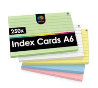 OfficeTree 250 x Flash Cards A6 - Lined 5 Colours - A6 Index Cards for School & Study - Study Cards Perfect for Notes & Organisation - Coloured Flashcards for Revision