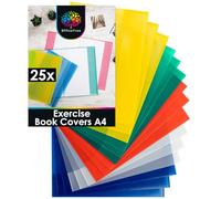 OfficeTree 25x A4 Excersize Book Cover - 5 Colours - Plastic Exercise Book Sleeves - Workbook Covers for School & Office - Water-Repellent - A4 Notebook Cover - Excersize Book Covers for School