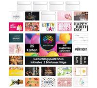 OfficeTree 25x Happy Birthday Cards Multipack A6 with 5 Envelope - Postcard Set for Kids & Adults - Happy Birthday Card Pack - Multipack Birthday Greeting Cards in Storage Box