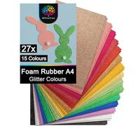 OfficeTree 27x Glitter Foam Sheets Colourful 2mm - 15 Colours - 2mm - Foam Paper for Crafting 8.3 x 11.7 in - EVA Foam Rubber Sheets A4 for DIY Arts & Scrapbooking