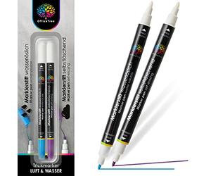 OfficeTree 2x Embroidery Pen - 1x Air Erasable & 1x Water Erasable Fabric Pens for Sewing - Water Soluble and Disappearing Ink Pen for Fabric - Fine Tip for Precise Marking