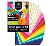 OfficeTree 360x Coloured Tissue Paper Sheets - 26 Colours - 16 GSM - A4 Sheets 8x11 - Colour Tissue Paper for Crafting Kids - Colourful Gift Paper for Packaging or for Wrapping