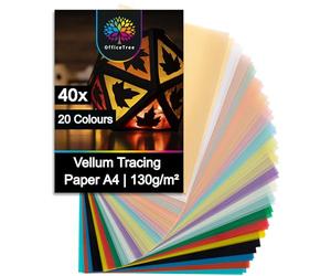 OfficeTree 40 x Coloured Vellum Paper A4 for Craft - 20 Colours Gold & Silver - Printable Vellum Sheets - Coloured Parchment Paper for Craft - Translucent Papers for Making Lanterns