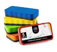 OfficeTree 5 x Whiteboard Eraser Magnetic - 5 Colours - Whiteboard Rubber Magnetic - Magnetic Whiteboard Eraser Dry & Effective Cleaning - Whiteboard Erasers - Magnetic Board Rubber - Chalk Eraser