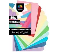 OfficeTree 50x Pastel Paper A4-300 g/m² - 10 Pastel Colours - Pastel Card Paper - Coloured Paper A4 - A4 Coloured Card - Crafting Card Paper for Kids - Craft Card Pastel