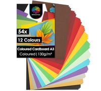OfficeTree 54x Coloured Card A3 - 12 Colours - 130 g/m² - A3 Coloured Paper Assorted with Gold and Silver Sheets - Sugar Paper - Cardstock for Kids - Craft Card