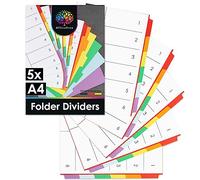 OfficeTree 5X Folder Dividers A4 with 6 Parts - Cardboard File Divider - 6 Part Dividers for Lever Arch Files or Ring Binder - File Dividers A4 - Binder Dividers