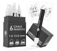 OfficeTree 6 x White Liquid Chalk Marker - Interchangeable Tips from 1 mm to 15 mm - Whiteboard Black Marker