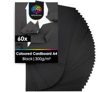 OfficeTree 60x Black Card A4 300g - Black Paper A4 for Crafting, Cutting & Scrapbooking - Lignin & Acid Free Cardstock 300gsm