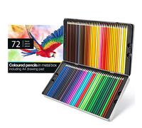 OfficeTree 72 Colouring Pencils Set Large Including Drawing Pad A4 - Pencils Set Coloured Pencils for Adults with Metal Box - Drawing Pencils Professional Set with Pencil & Eraser