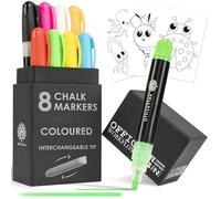 OfficeTree 8x Coloured Chalk Pens Wipeable - 1mm to 15mm Interchangeable Tips - Chalk Pens for Blackboards - Liquid Chalk Pens - Blackboard Pens - Chalk Pens for Windows and Glass - Chalkboard Pens