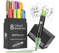 OfficeTree 8x Metallic Chalk Pens Wipeable - 1mm to 15mm Interchangeable Tips - Chalk Pens for Blackboards - Liquid Chalk Pens - Blackboard Pens - Chalk Pens for Windows and Glass - Chalkboard Pens