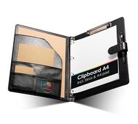 OfficeTree A4 Clipboard Folder With Cover - Foldover Writing Set in Black - Ring Binder With Clip Board - DIN Folder Organiser - Includes Pad and Ballpoint Pen