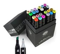 OfficeTree Twinmarkers Set of 24 Alcohol Felt Pens Professional Drawing Pens - Soft and Intense Colours - Promarker Alcohol Marker for Sketching, Drawing, Painting, Layout