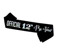 Official 12 Pre-Teen Black Sash with Multicolor Foil - Happy 12th Birthday Gift for Girl - Cheers to 12 Years Old Birthday Party Decorations