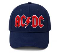 Official AC/DC Adults Baseball Cap - 100% Cotton Adjustable Unisex Rock Band Cap - Embroidered AC/DC Logo - Navy Blue, White or Sand